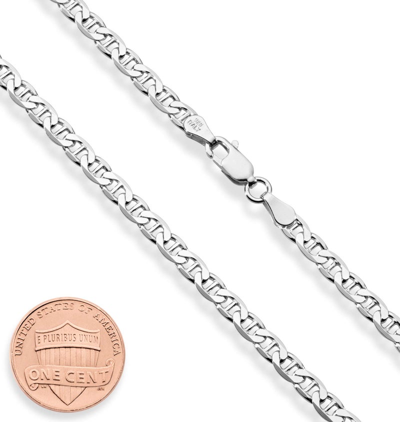 Miabella Italian Solid 925 Sterling Silver 4mm Diamond-Cut Solid Flat Mariner Link Chain Necklace for Women Men, Made in Italy (Length 18 Inches) - Image 2